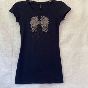 Navy Blue Rhinestone Embellished Tee